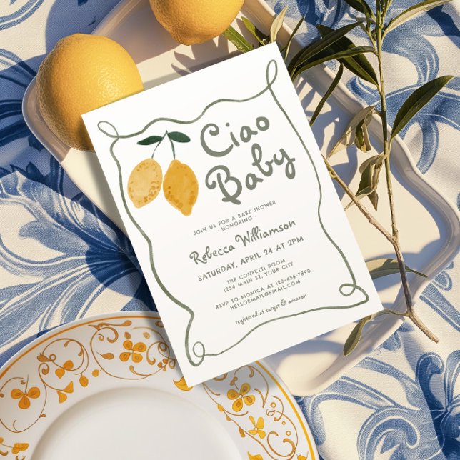 Lemon Italienska Amalfi Gender Neutral Baby Shower Inbjudningar (Ciao Baby Italian Amalfi Gender Neutral Baby Shower Invite)