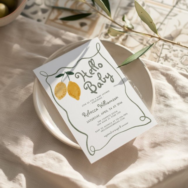 Lemon Italienska Amalfi Gender Neutral Baby Shower Inbjudningar (Gender Neutral Lemon Baby Shower Invite)