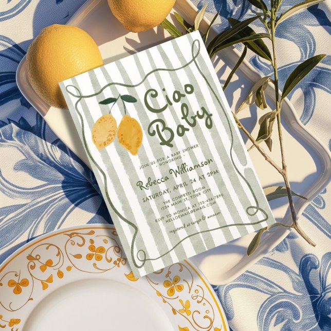 Lemon Italienska Amalfi Kön Neutral babyskor in Inbjudningar (Lemon Gender Neutral Baby Shower Invite)