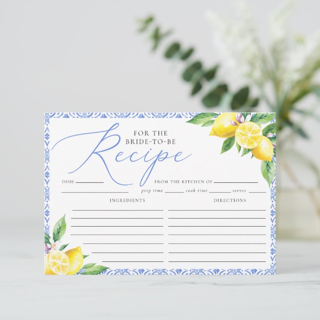 Lemon Italienska Positano Blue Recipe för Bride Tilläggskort (Stående Fram)