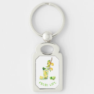 Lemon Juice Coola Drink Lemonade Fruits Keychain Rektangulärt Silverfärgad Nyckelring
