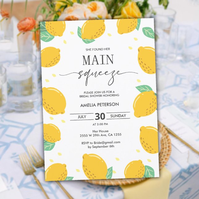 Lemon Kärlek Möhippa Main Squeeze Citrus Inbjudningar (Lemon Love Bridal Shower Main Squeeze Citrus Invitation)
