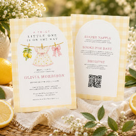 Lemon Klädstreck Söt Flickas Gingham Barnkalas Inbjudningar