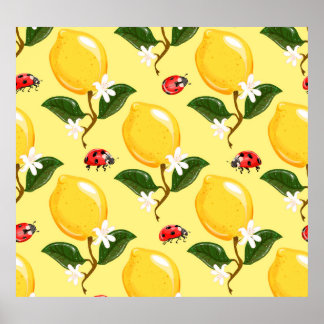 Lemon Ladybug: Tropical Gult Mönster. Poster