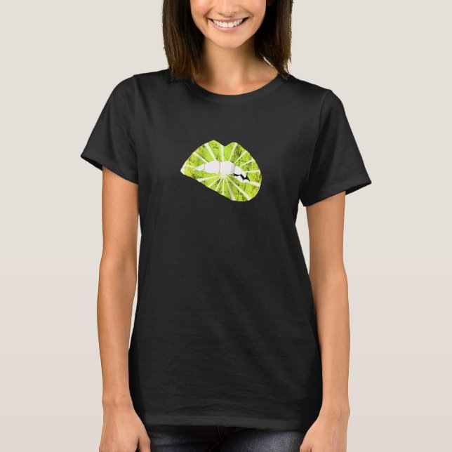 Lemon Läppar Sour Lime Lipstick Lemonade Kissing F T Shirt (Framsida)