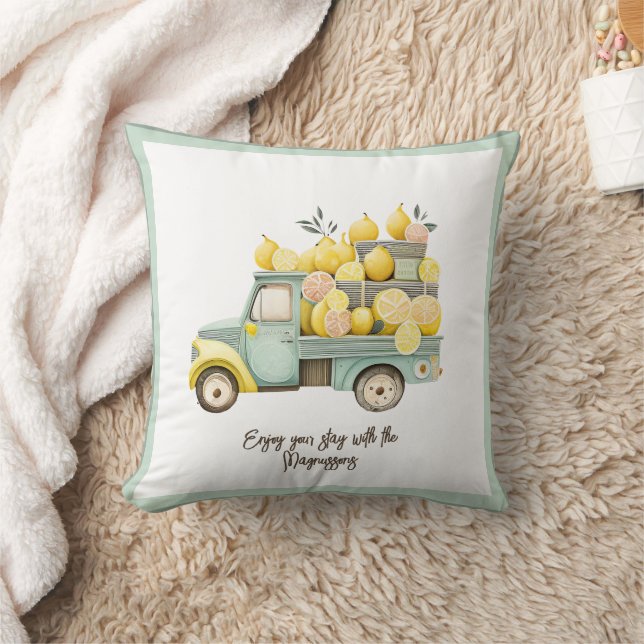 Lemon lastbil blue DBL-sidig citrontema vattenfärg Kudde (Filt)