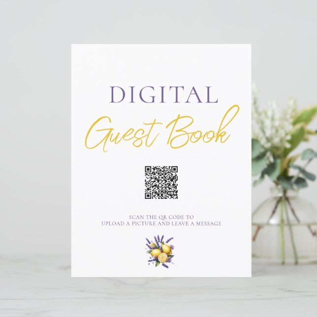 Lemon Lavender Digital Guest Bok QR-kodsignatur (Stående Fram)