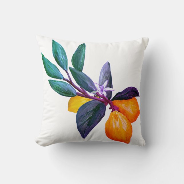 Lemon Leaf Kudde | Konstnärlig Citrus Trädgård  (Framsida)