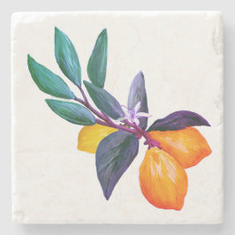 Lemon Leaf Stone Coaster | Artistic Citrus Garden Stenunderlägg