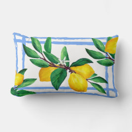 Lemon Leaf Watercolor Kudd | Amalfi Blå Citrus Lumbarkudde