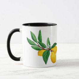 Lemon Leaf Watercolor Svart Design | Frisk Citrus Mugg