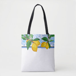 Lemon Leaf Watercolor Tote | Blå Amalfi Citrus Tygkasse