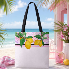 Lemon Leaf Watercolor Tote | Pink Amalfi Citrus Tygkasse