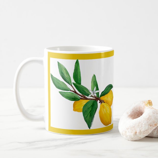 Lemon Leaf Watercolor Yellow Line Design | Citrus  Kaffemugg (Med munk)