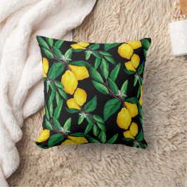 Lemon Leaf Yellow Green Black Pattern Throw Pillow Kudde