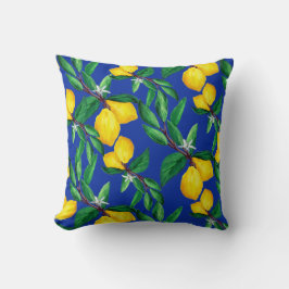 Lemon Leaf Yellow Green Blue Pattern Throw Pillow Kudde