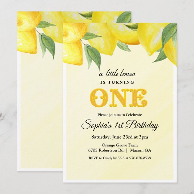 Lemon Lemonade, första inbjudan på födelsedagen (Fram/baksida)
