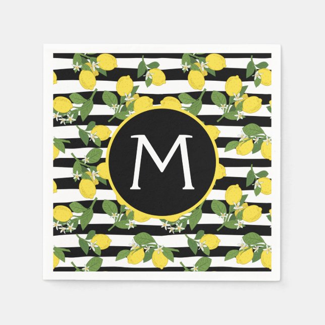 Lemon Lemons Gult Black Rand Pappersservett (Framsidan)