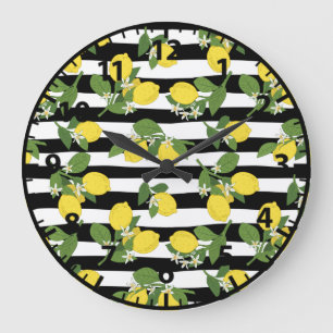 Lemon Lemons Gult Black Rand Stor Klocka
