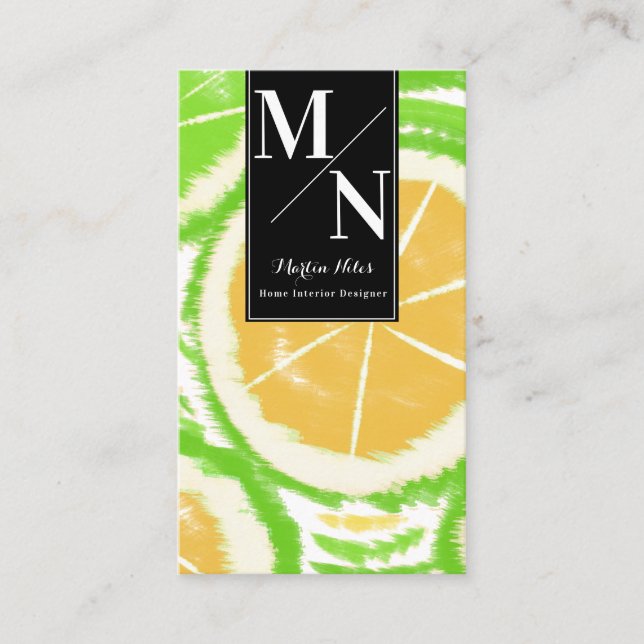 Lemon Lime Abstrakt Inredningsdesigner Stylist Visitkort (Framsida)