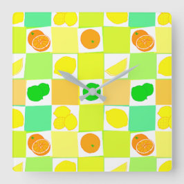 Lemon Lime and Orange Mönster Kitchen Clock Fyrkantig Klocka