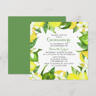 Lemon Lime Citrus Blommar Watercolor Quinceañera Inbjudningar