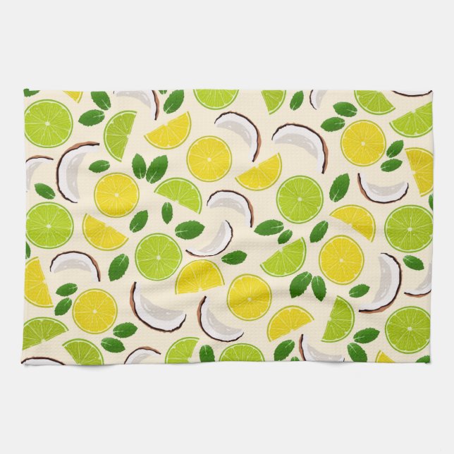 Lemon lime coconut och mint lycklig cheerful mönst kökshandduk (Horisontell)