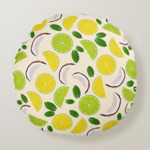 Lemon lime coconut och mint lycklig cheerful mönst rund kudde