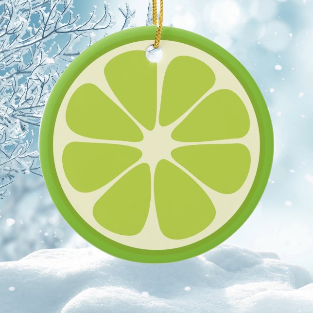 Lemon Lime Green Juicy Summer Citrus Fruit Slice Julgransprydnad Keramik (Skapare uppladdad)