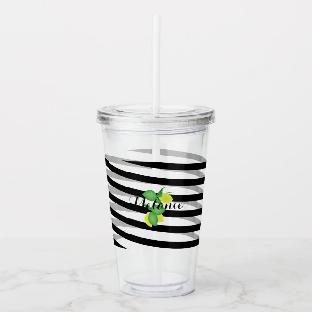 Lemon Lime Limoncillo Band Ränder Monogram Take Away Mugg (Framsida)