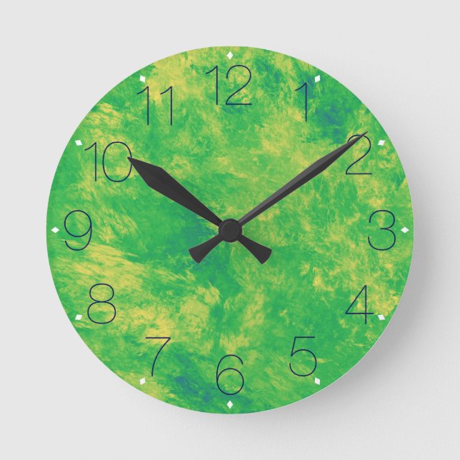 Lemon Lime Marble med siffror Rund Klocka (Framsida)