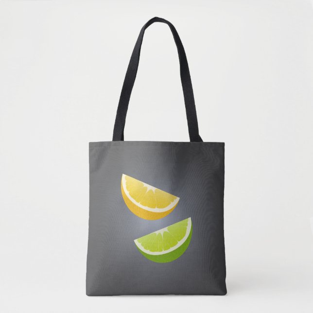 Lemon & Lime Tote Bag – Modern Citrus Design Tygkasse (Framsida)