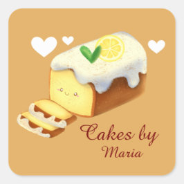 Lemon Loaf Cake Bröd Med Glasyr Fyrkantigt Klistermärke