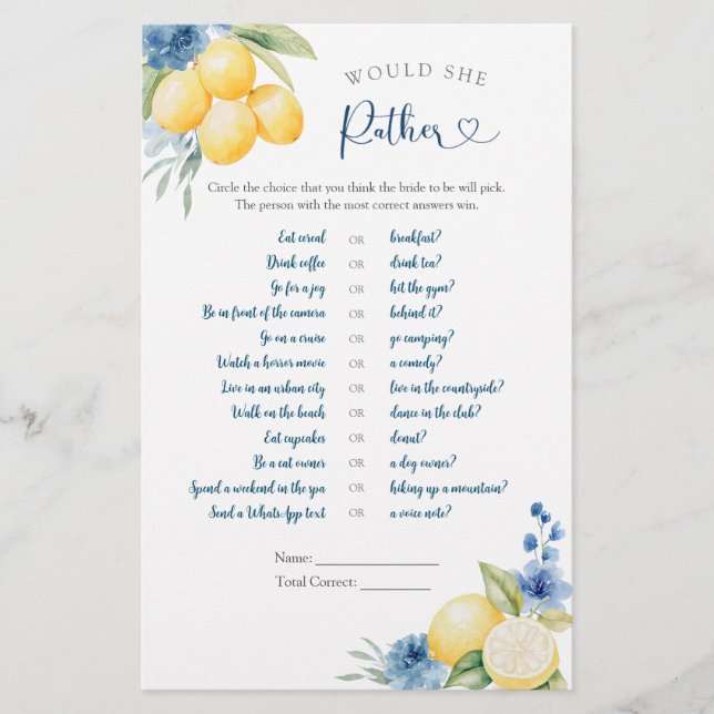 Lemon Main Squeeze, blått Blommigt, skulle hon hel (Framsida)