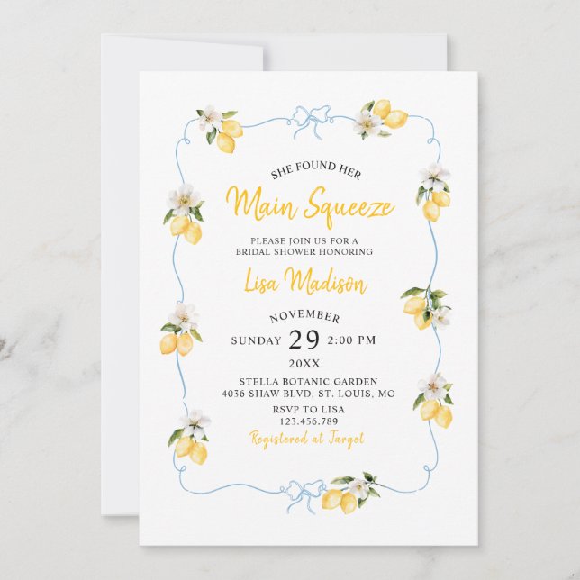 Lemon main squeeze Bridal shower invitation Inbjudningar (Framsida)