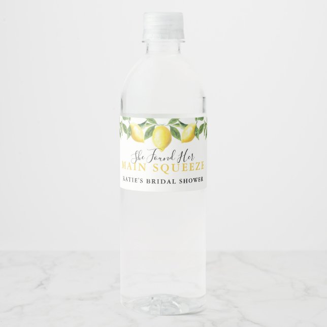 Lemon Main Squeeze Bridal Shower Wedding Favor Vattenflaskor Etikett (Framsida)