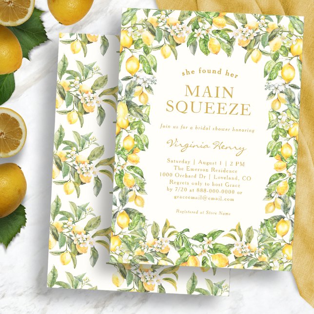 Lemon Main Squeeze Inbjudan (Watercolor Italian Lemon Floral Bridal Shower Invitation by Painted Paperie
)