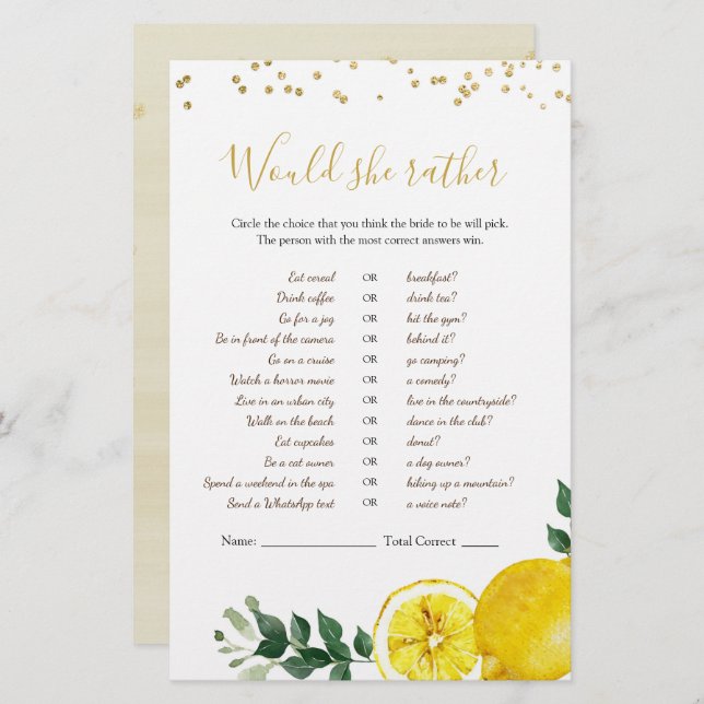 Lemon Main Squeeze, skulle hon hellre spela? (Fram/baksida)