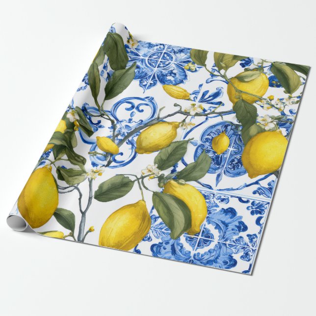 Lemon Medelhavet Dekorativt Presentpapper (Utrullad)