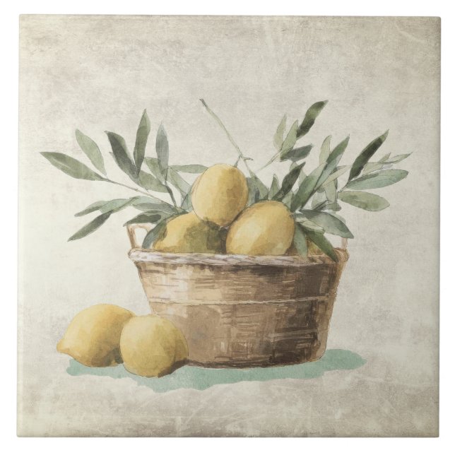 Lemon medeltida olivblad rustika kakelplatta (Framsidan)