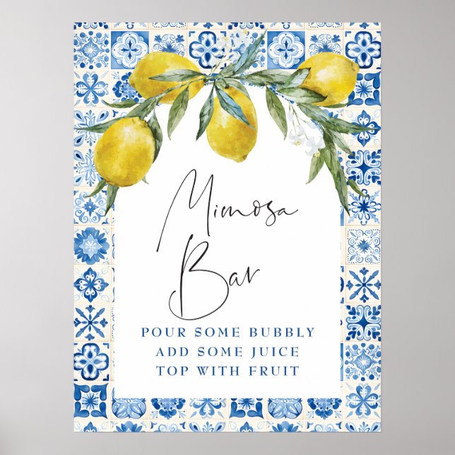 Lemon Mediterranean Blue Tile Mimosa Pub Poster (Framsidan)