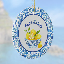 Lemon Mediterranean Buon Natale Azulejo Blue Toile Julgransprydnad Keramik