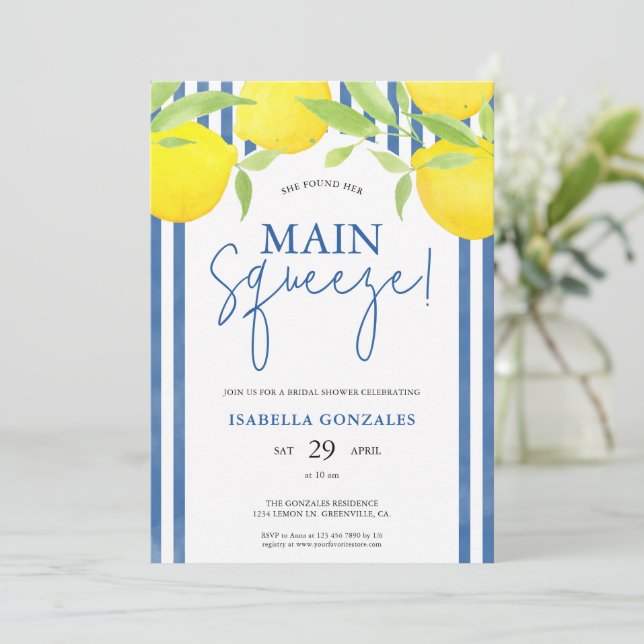 Lemon Mediterranean Main Squeeze Bridal Shower Inbjudningar (Stående Fram)