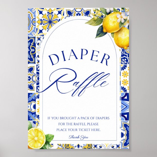 Lemon Mediterranean Summer Citrus Diaper Raffle Poster (Framsidan)