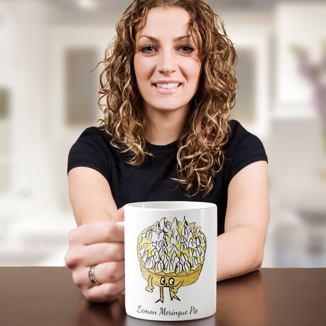 Lemon Meringue Paj Cute Tecknad Kaffemugg (Cute lemon meringue pie cartoon art coffee mug for cake lovers)