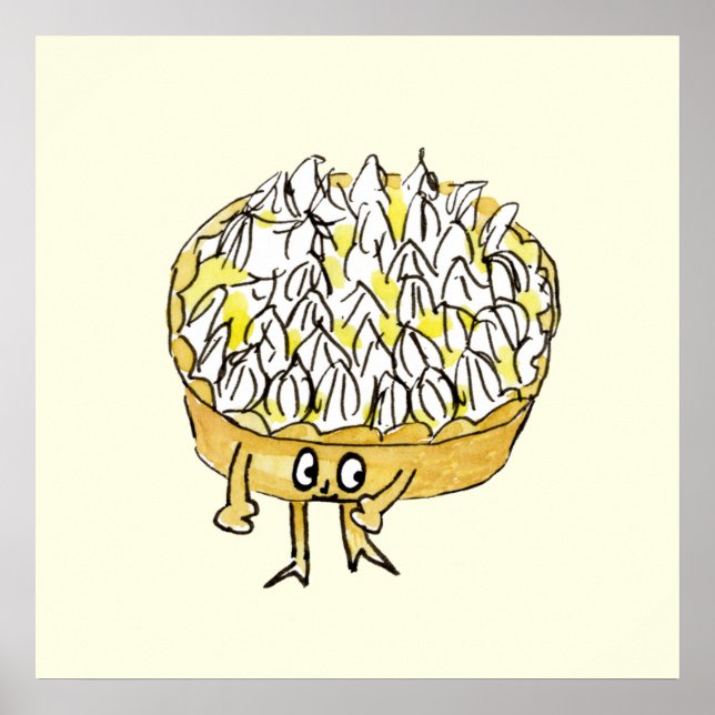 Lemon Meringue Paj Quirky Cute Tecknad Art Poster (Framsidan)