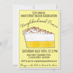 Lemon Meringue Paj Slice Picnic Cookout Potluck Inbjudningar