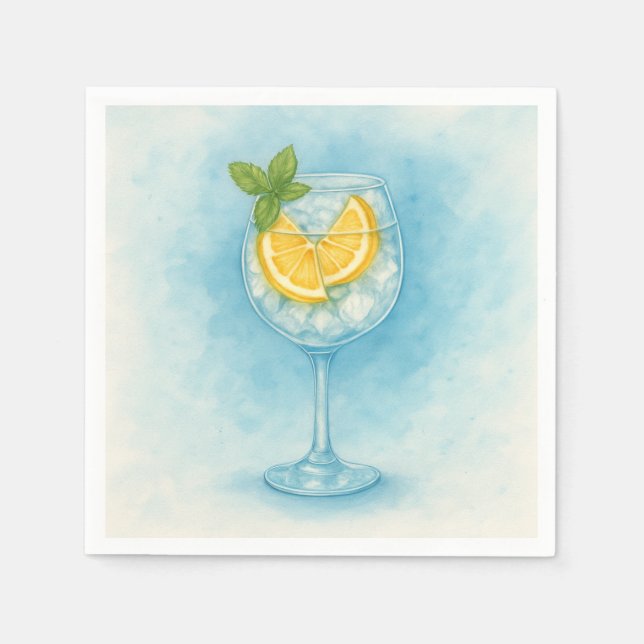 Lemon & Mint G&T - Elegant Cocktail Napkins Pappersservett (Framsidan)