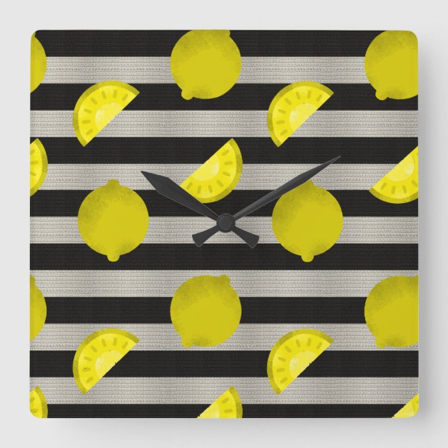Lemon Modern Black & White Rand Fyrkantig Klocka (Framsida)