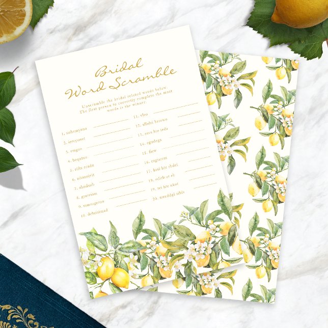 Lemon Möhippa Ord Scramble (Lemon Floral Bridal Word Scramble by Painted Paperie
)